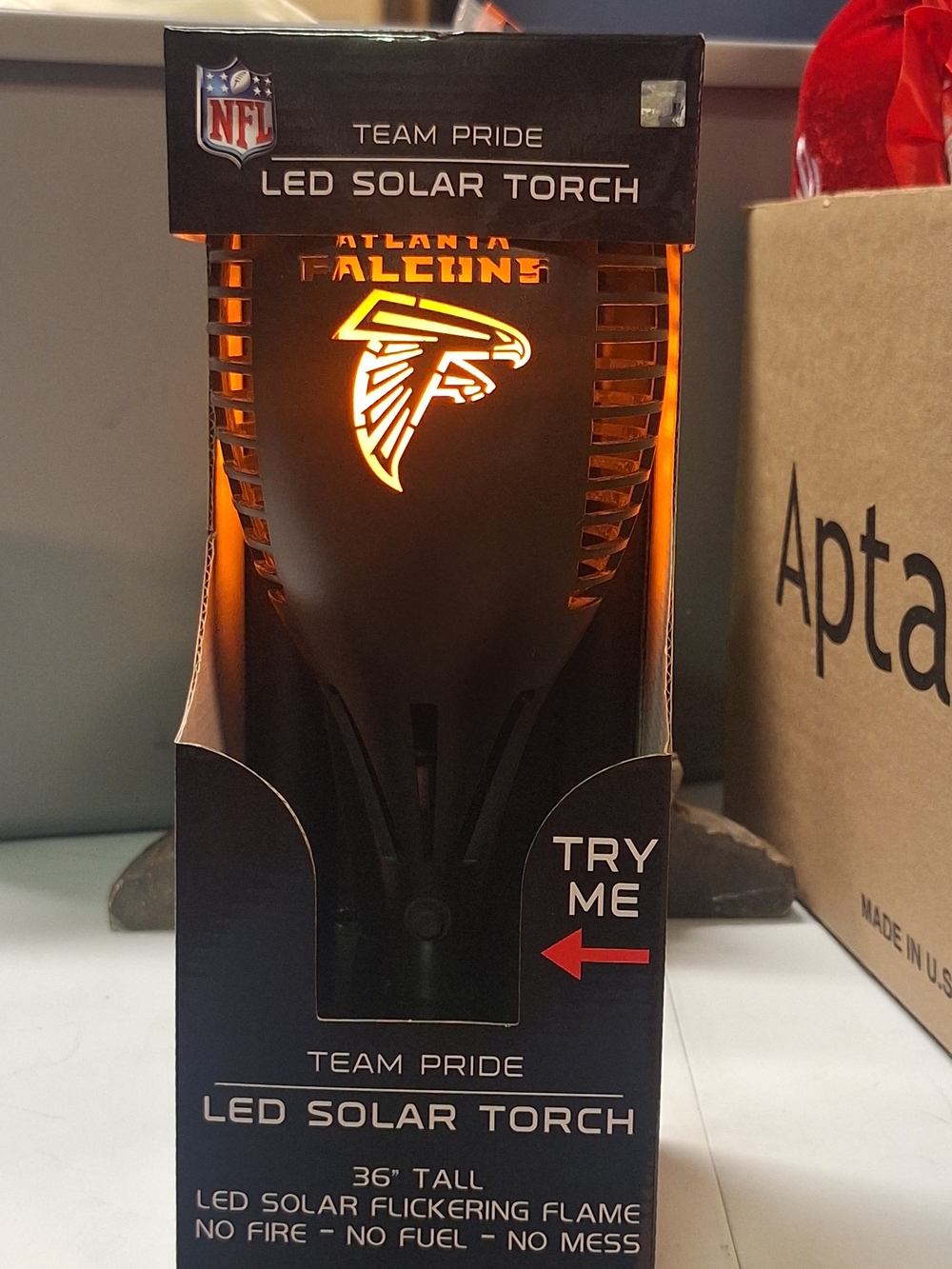 NFL Atlanta Falcons Black LED Solar Torch with Orange Flame